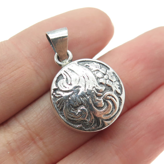 HUGHES 925 Sterling Silver Vintage Floral Scroll Oxidized Minimalist Pendant