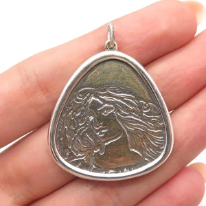 925 Sterling Silver Vintage Charming Lady Face Pendant