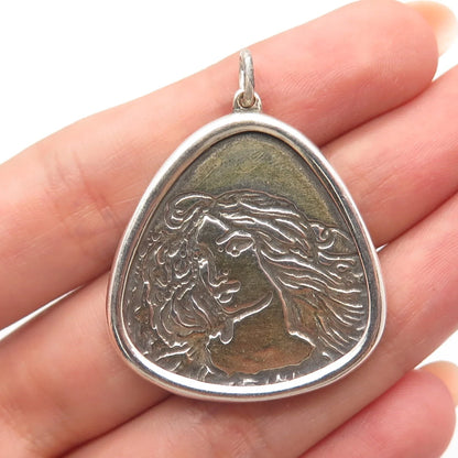 925 Sterling Silver Vintage Charming Lady Face Pendant