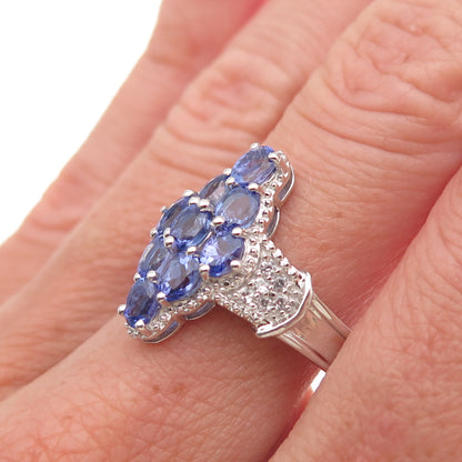 Chuck Clemency 925 Sterling Silver Real Tanzanite & White Topaz Ring Size 8.25