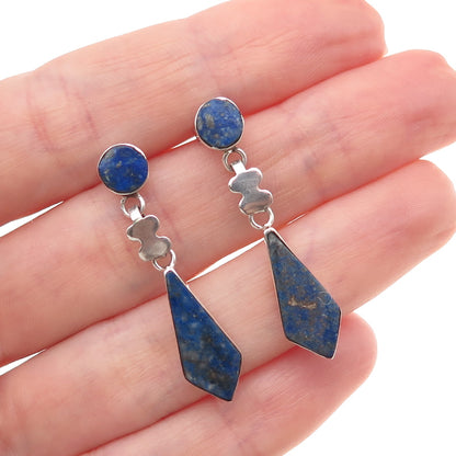 925 Sterling Silver Vintage Real Lapis Dangle Earrings