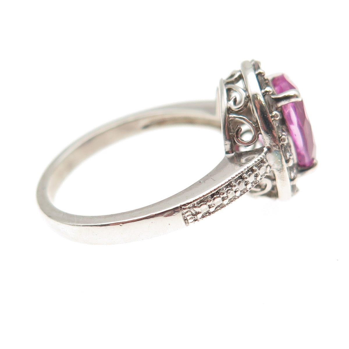 925 Sterling Silver Real Pink & White Topaz Ring Size 7.25