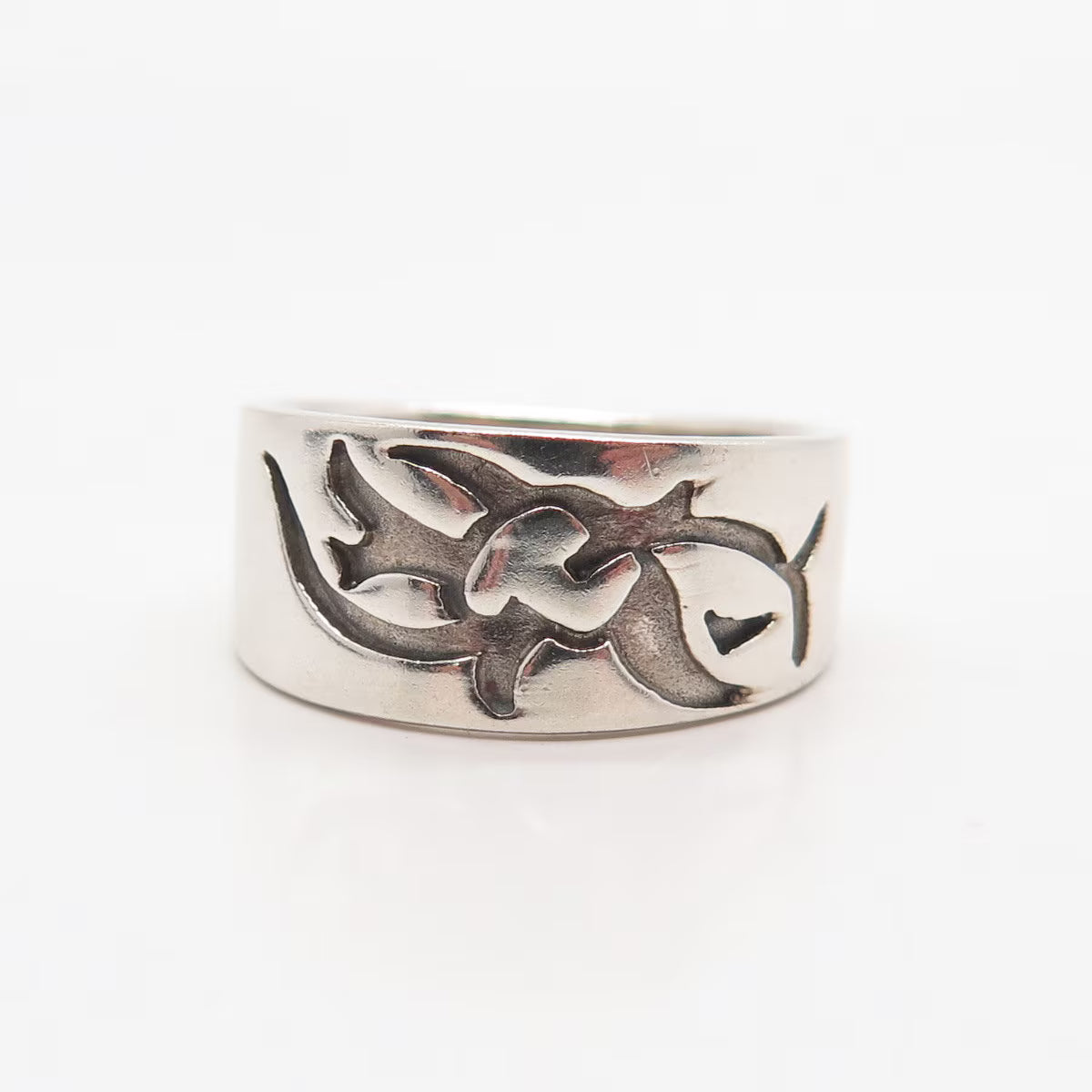 925 Sterling Silver Vintage Carved Abstract Band Ring Size 8.25