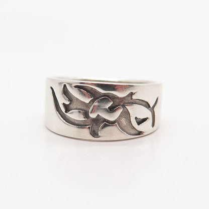925 Sterling Silver Vintage Carved Abstract Band Ring Size 8.25
