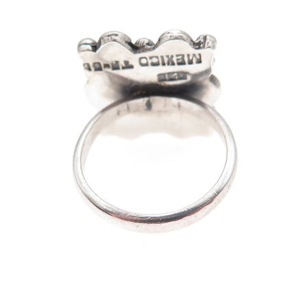 925 Sterling Silver Vintage Mexico Real Amethyst Oxidized Ring Size 6.75