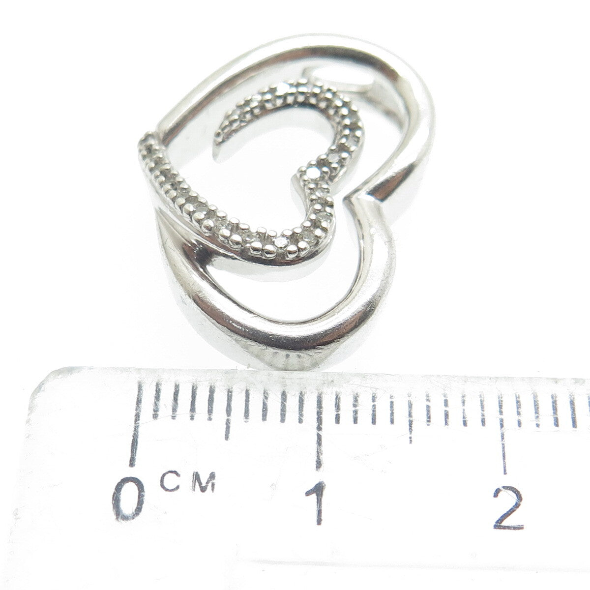 SLV SADYE L VASSIL 925 Sterling Silver Diamond Heart Slide Pendant