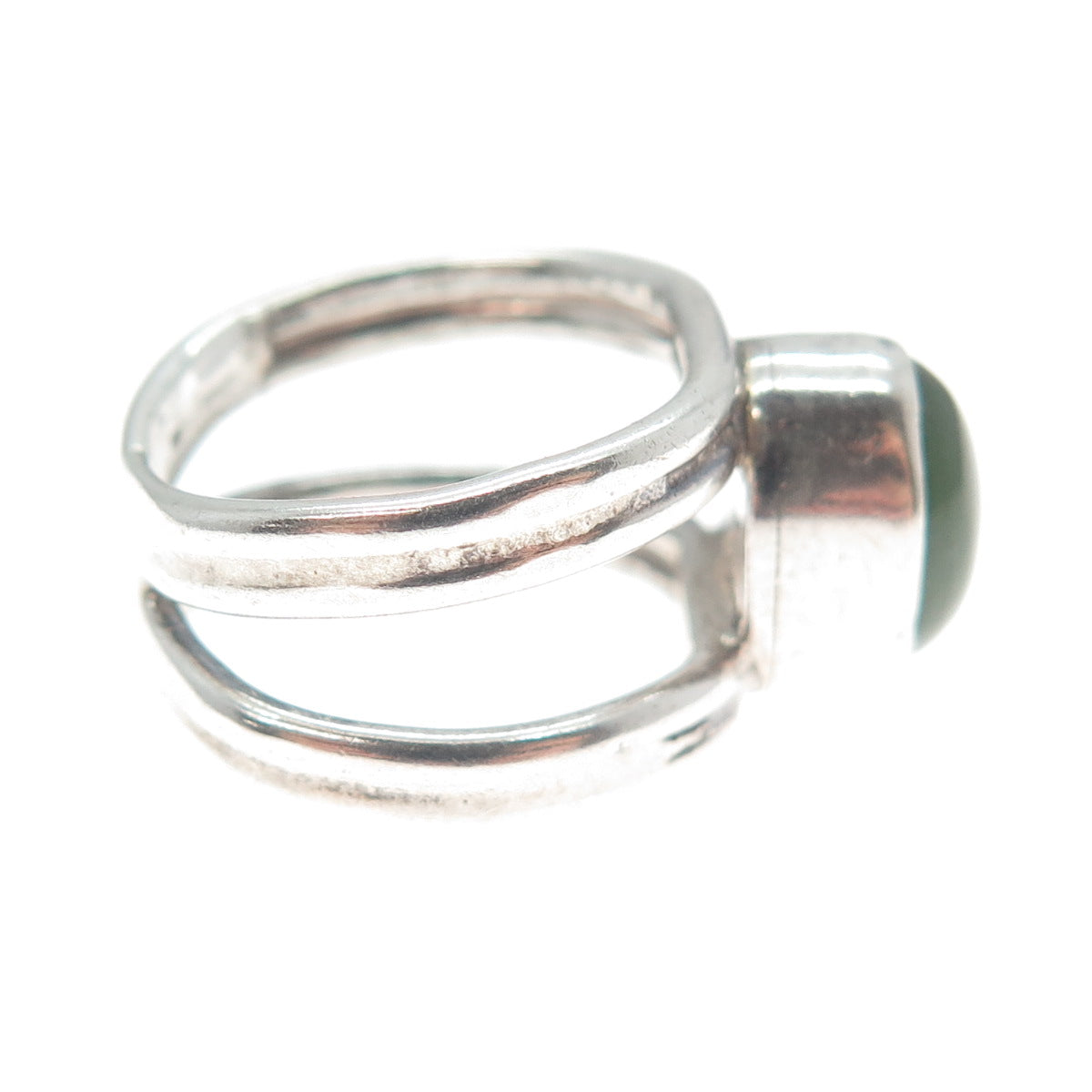 925 Sterling Silver Vintage Real Jade Modernist Ring Size 4.5