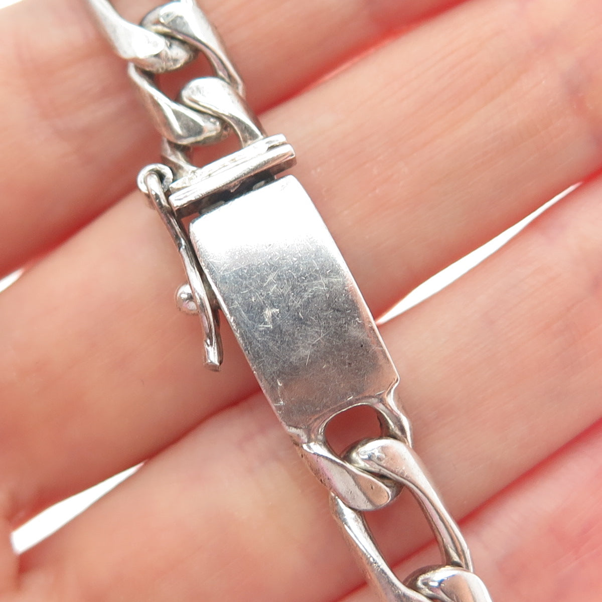925 Sterling Silver Vintage Mexico Figaro Link Bracelet 8.5"