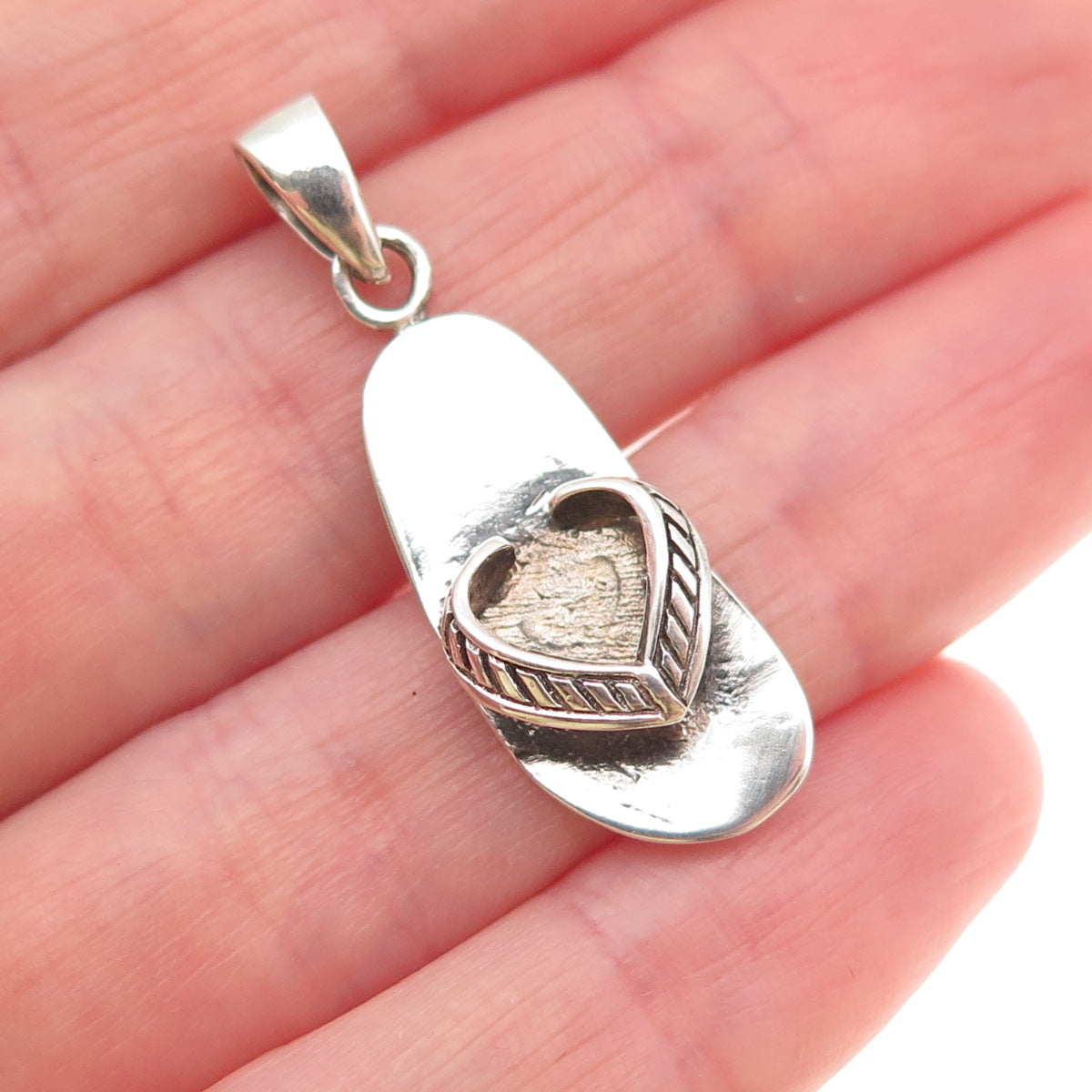 925 Sterling Silver Vintage Flip Flop Oxidized 3D Charm Pendant
