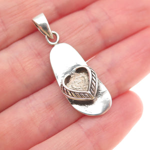 925 Sterling Silver Vintage Flip Flop Oxidized 3D Charm Pendant