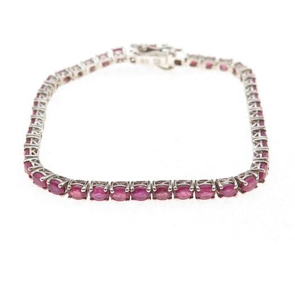 Chuck Clemency 925 Sterling Silver Real Oval-Cut Ruby Bracelet 7.5"