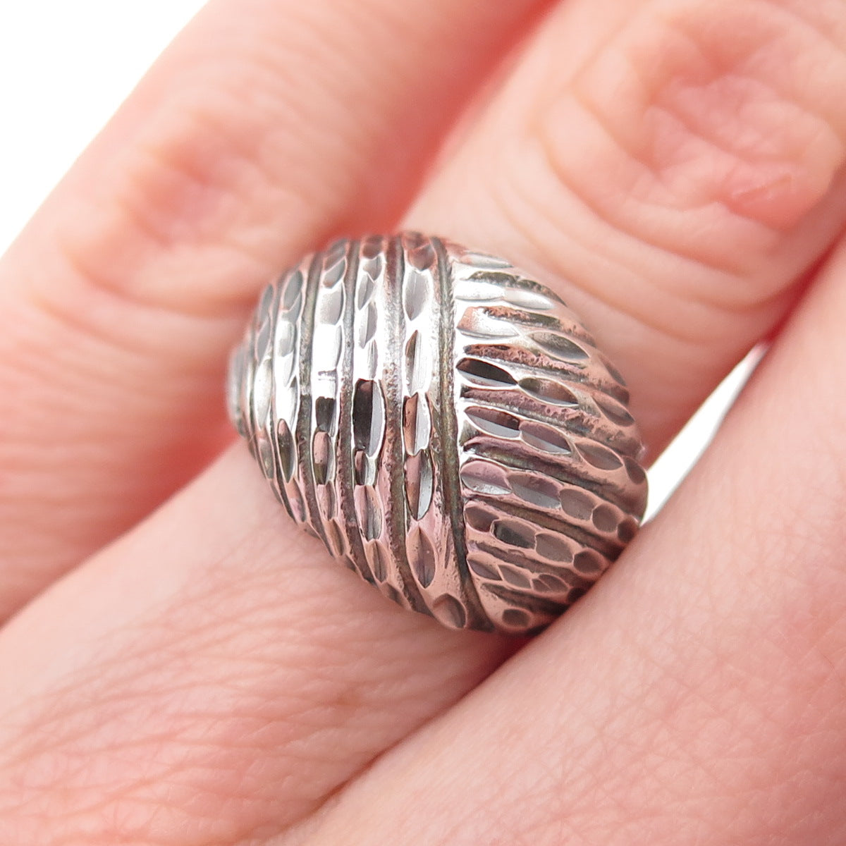 925 Sterling Silver Vintage Modernist Dome Oxidized Ring Size 5.25