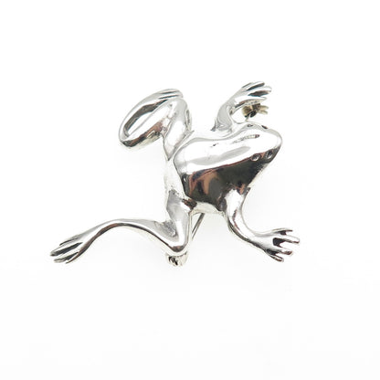 925 Sterling Silver Vintage Frog For Good Luck Oxidized Pin Brooch