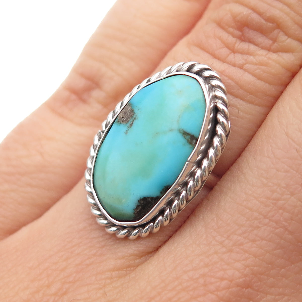 Old Pawn Sterling Silver Vintage Lone Mountain Turquoise Tribal Ring Size 5.25