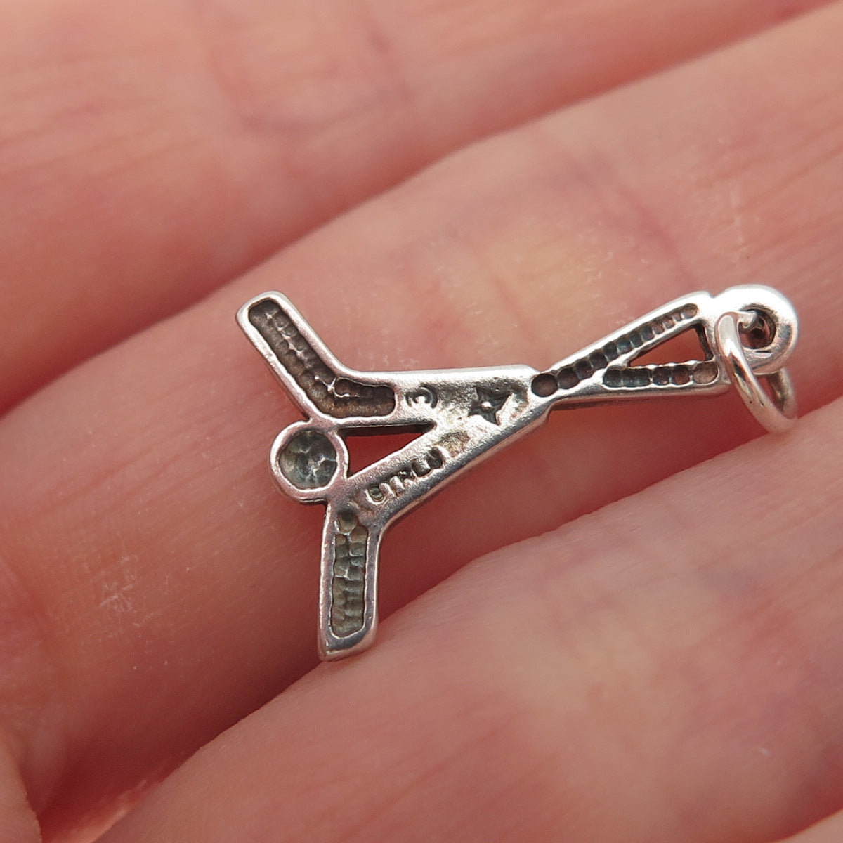 Sunwest 925 Sterling Silver Vintage Crossed Hockey Sticks Mini Charm Pendant