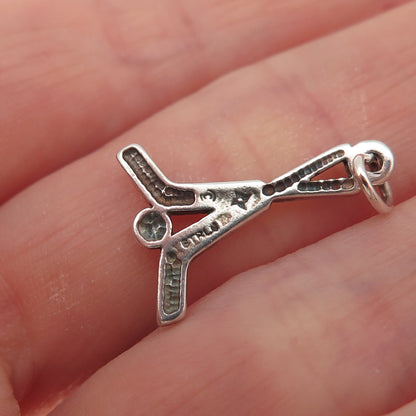 Sunwest 925 Sterling Silver Vintage Crossed Hockey Sticks Mini Charm Pendant