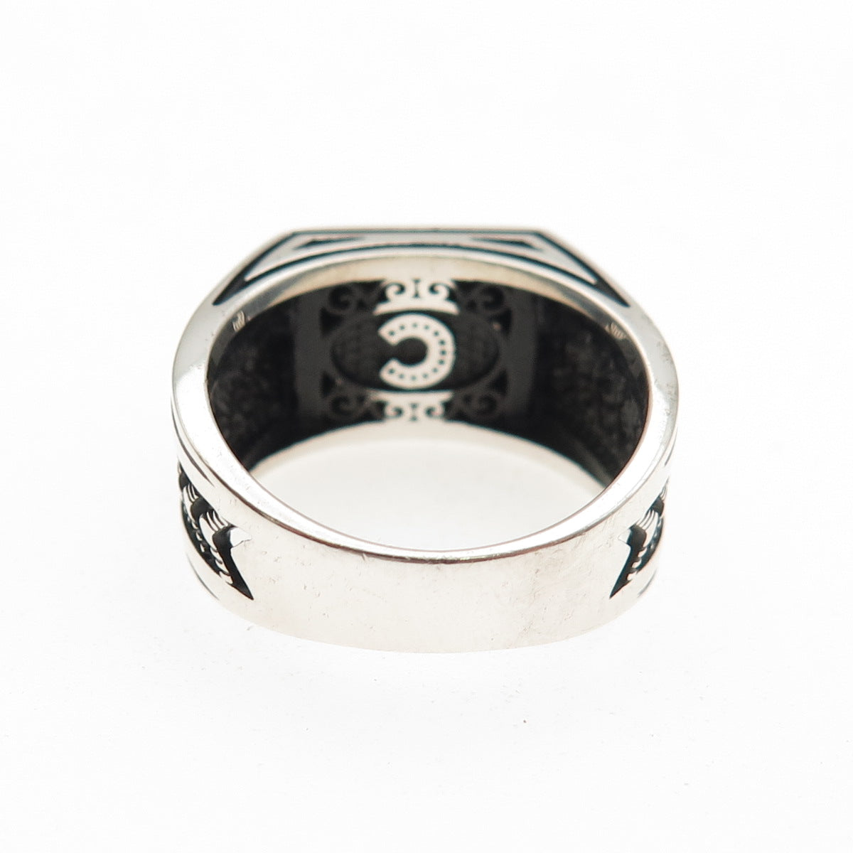 CHIMODA 925 Sterling Silver Real Black Onyx Arrow Oxidized Ring Size 7