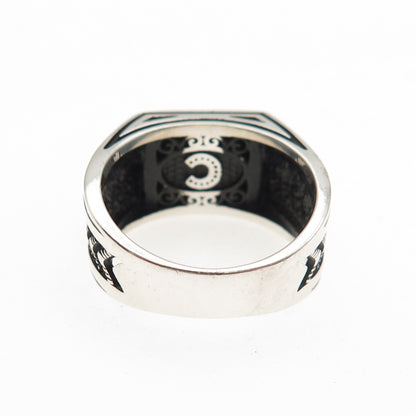 CHIMODA 925 Sterling Silver Real Black Onyx Arrow Oxidized Ring Size 7