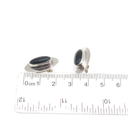 INCA 925 Sterling Silver Vintage Real Black Onyx Modernist Clip On Earrings