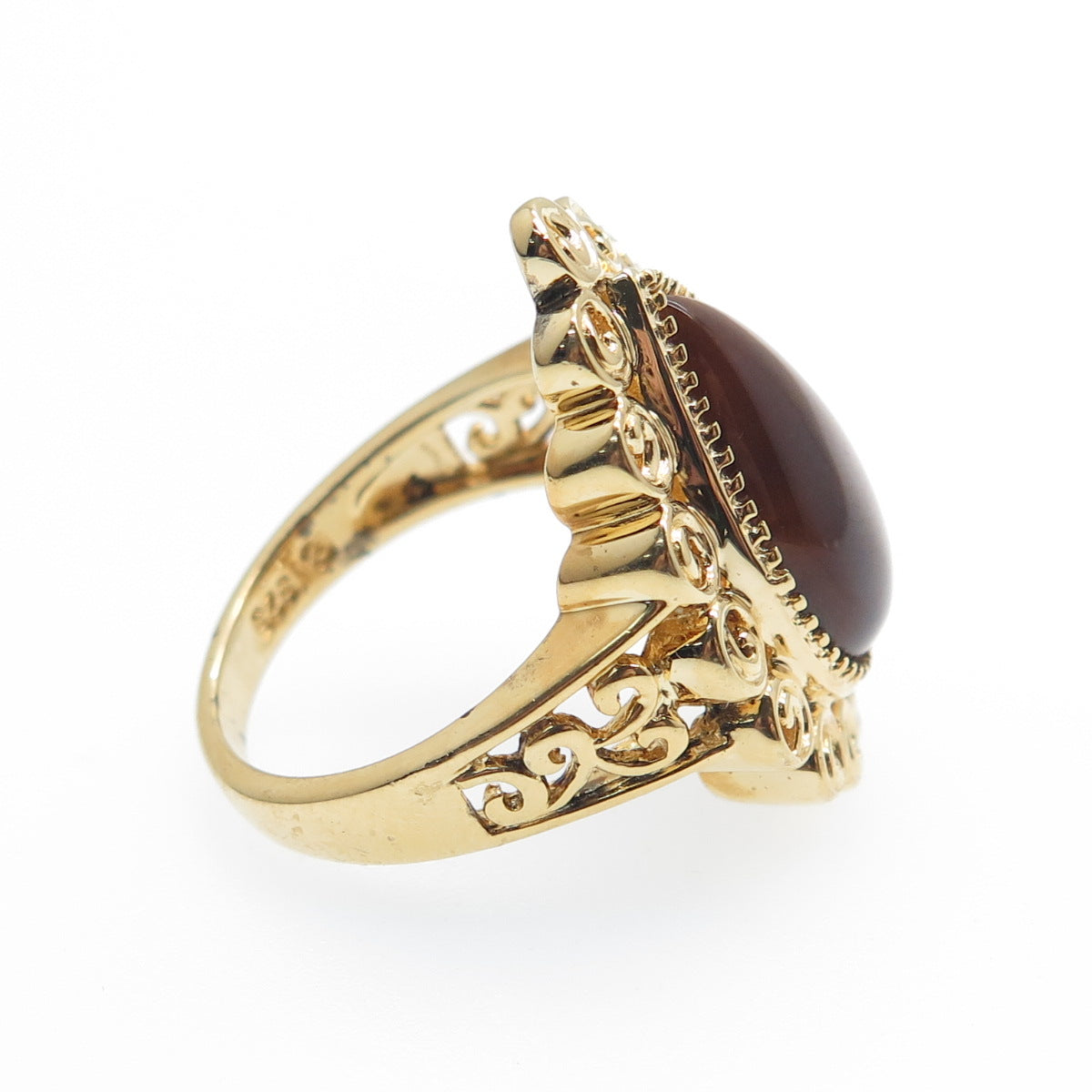ROSS SIMONS 925 Sterling Silver Gold Plated Real Tiger Eye Spiral Ring Size 6