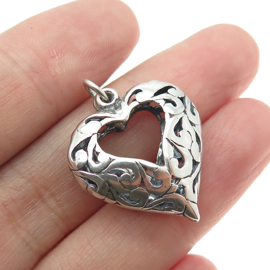 JEZLAINE 925 Sterling Silver Vintage Ornate Open Heart Pendant