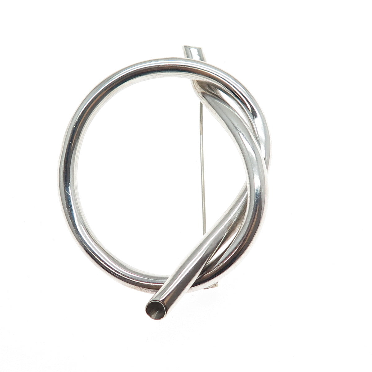 925 Sterling Silver Vintage Modernist Heart Knot Hollow Pin Brooch