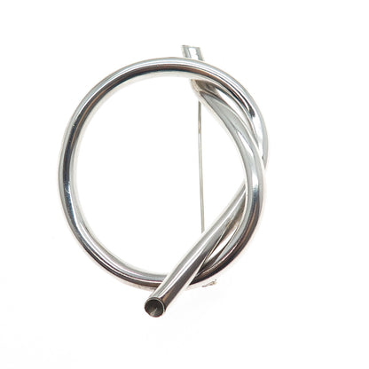925 Sterling Silver Vintage Modernist Heart Knot Hollow Pin Brooch