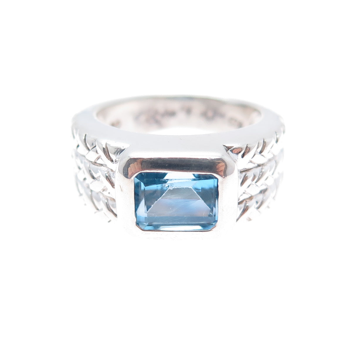 CLYDE DUNEIER CID 925 Sterling Silver Vintage Real Blue Topaz Ring Size 6.75