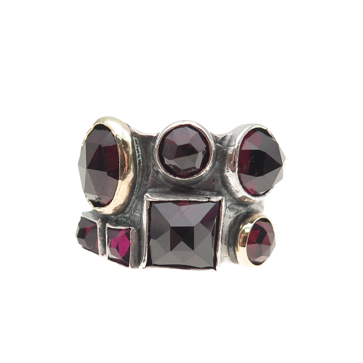 YAM Michal Yuval Sterling 14K Gold Vintage Israel Real Red Garnet Ring Size 9.25