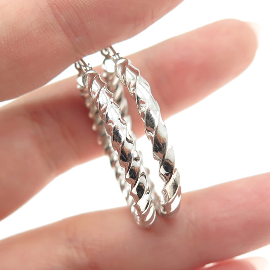 925 Sterling Silver Twisted Hinged Hoop Earrings