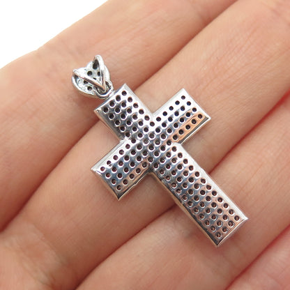 925 Sterling Silver Round-Cut C Z Sparkle Heart Cross Charm Pendant