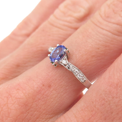 Chuck Clemency 925 Sterling Silver Real Tanzanite & White Topaz Ring Size 8