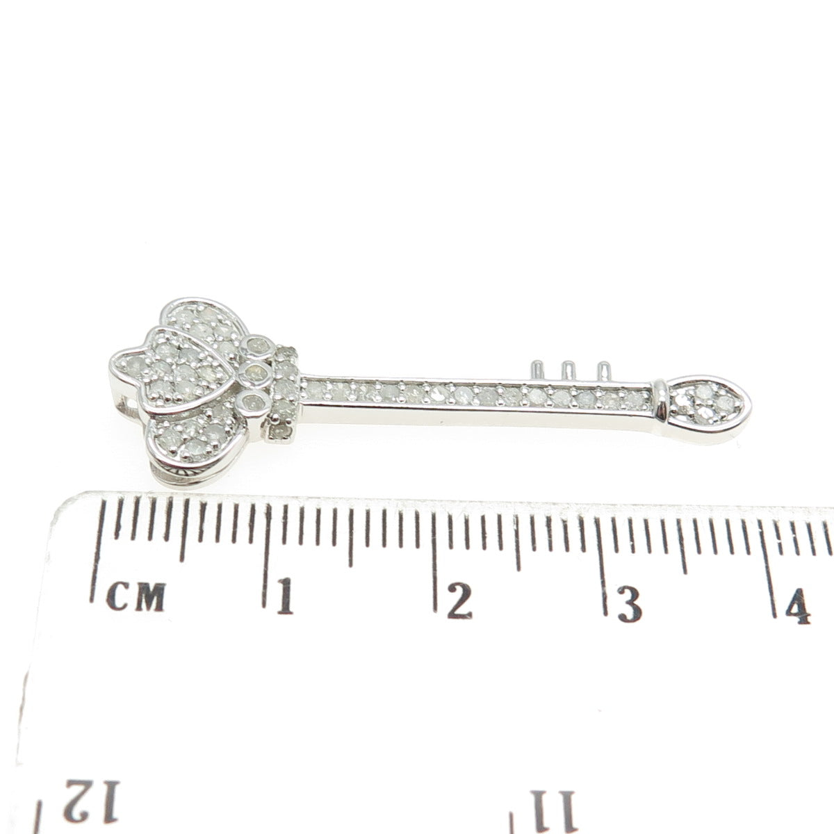 925 Sterling Silver Real Round-Cut Diamond Royal Key Slide Pendant