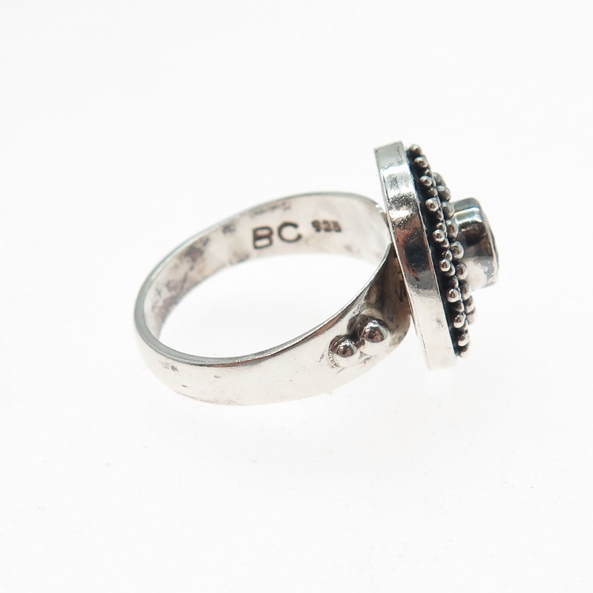 BC Silver Ned Bowman Sterling Vintage Real Amethyst Beaded Oxidized Ring Size 9