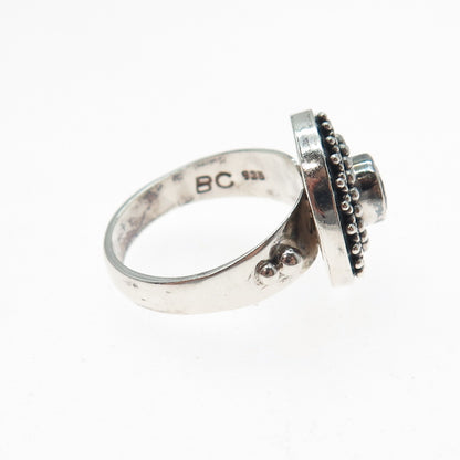 BC Silver Ned Bowman Sterling Vintage Real Amethyst Beaded Oxidized Ring Size 9