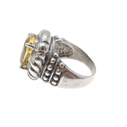 CLYDE DUNEIER CID 925 Sterling Silver Vintage Real Citrine Ribbed Ring Size 7.75