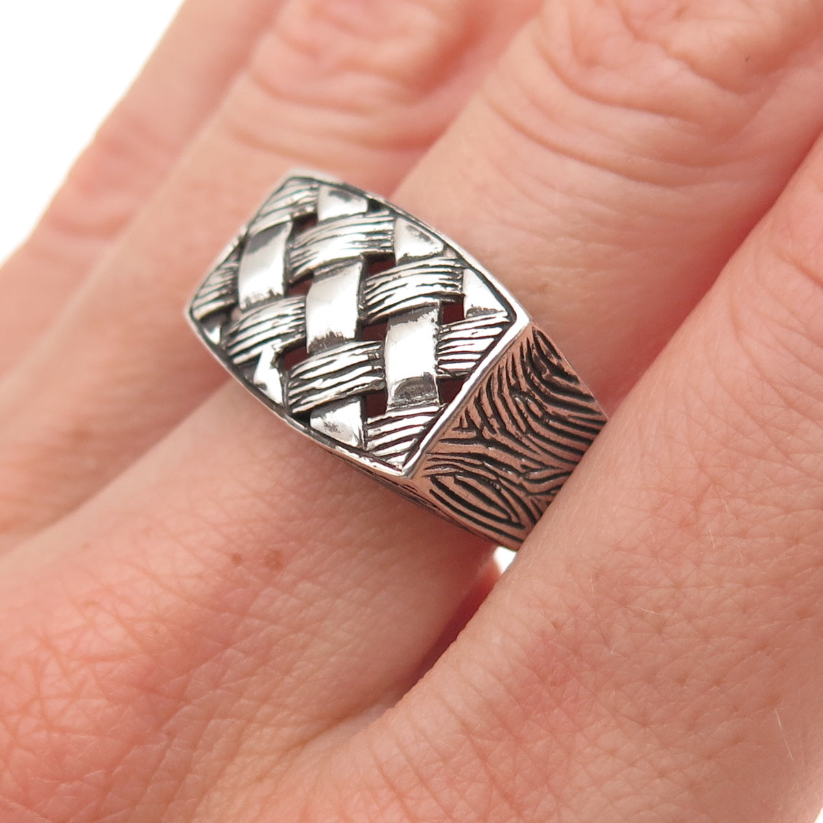 925 Sterling Silver Vintage Woven Oxidized Ring Size 8.75