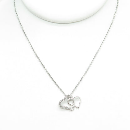 925 Sterling Silver Italy Round-Cut C Z Double Heart Cable Chain Necklace 16"