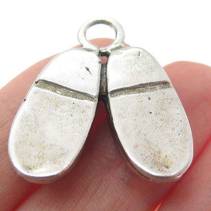 800 Silver Vintage Shoe Slippers Flower Pendant