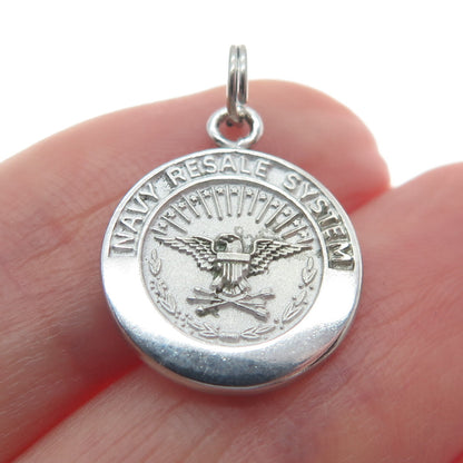 925 Sterling Silver Vintage "Navy Resale System" Round Charm Pendant