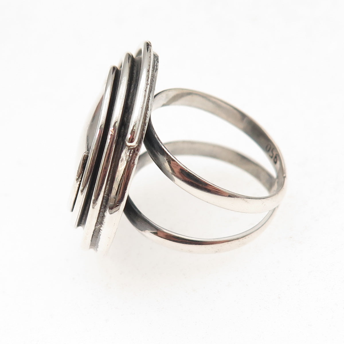 950 Silver Vintage Modernist Spiral Disc Oxidized Ring Size 8