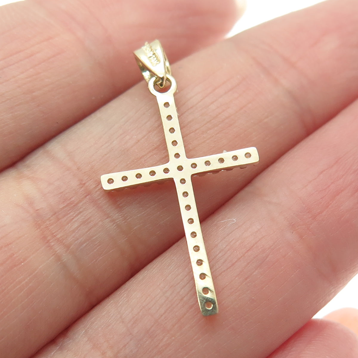 14K Yellow Gold Round-Cut C Z Cross Religious Charm Pendant