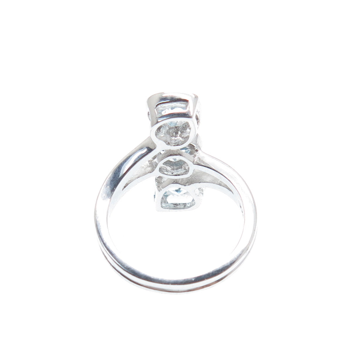 925 Sterling Silver Real Round & Heart-Cut Blue Topaz Bypass Ring Size 6