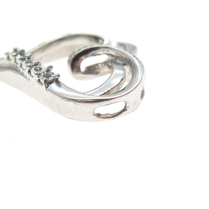925 Sterling Silver Real Round-Cut Diamond Heart Slide Charm Pendant