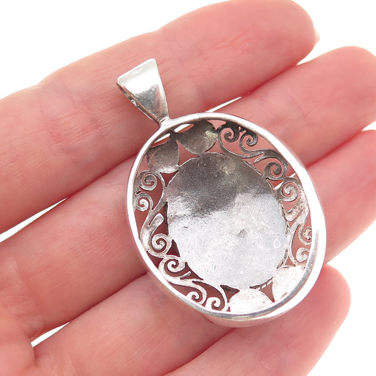 925 Sterling Silver Vintage Real Peacock Turquoise Oxidized Charm Pendant