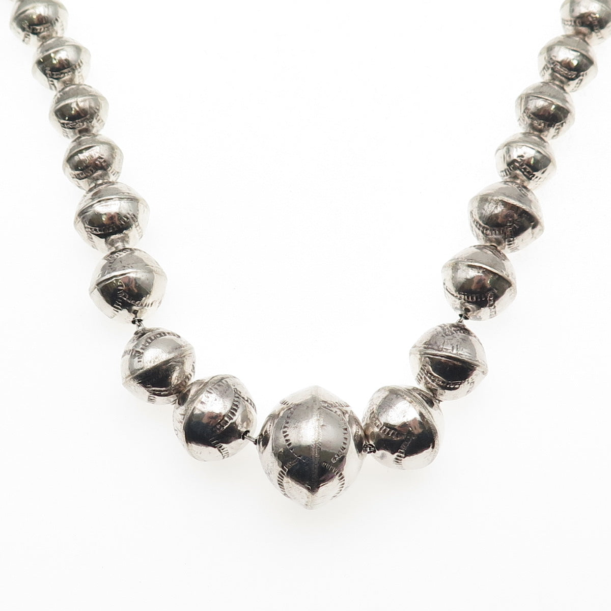 Old Pawn 925 Sterling Silver Vintage Navajo Pearls Graduated Beaded Necklace 22"