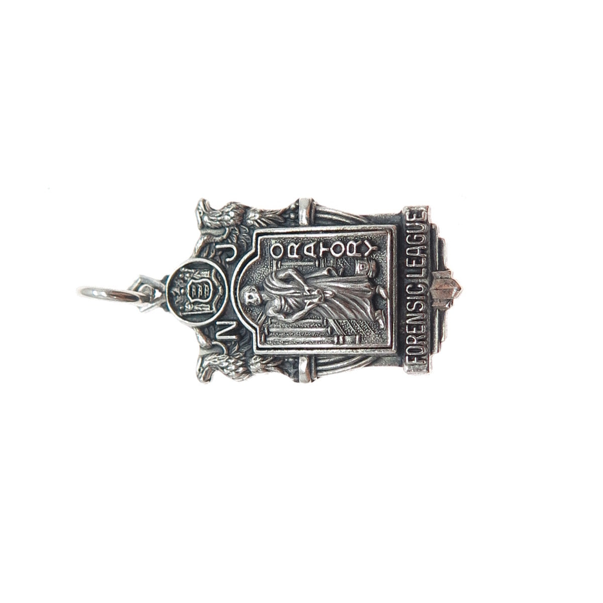 925 Sterling Silver Antique NJ Oratory Forensic League Oxidized Charm Pendant
