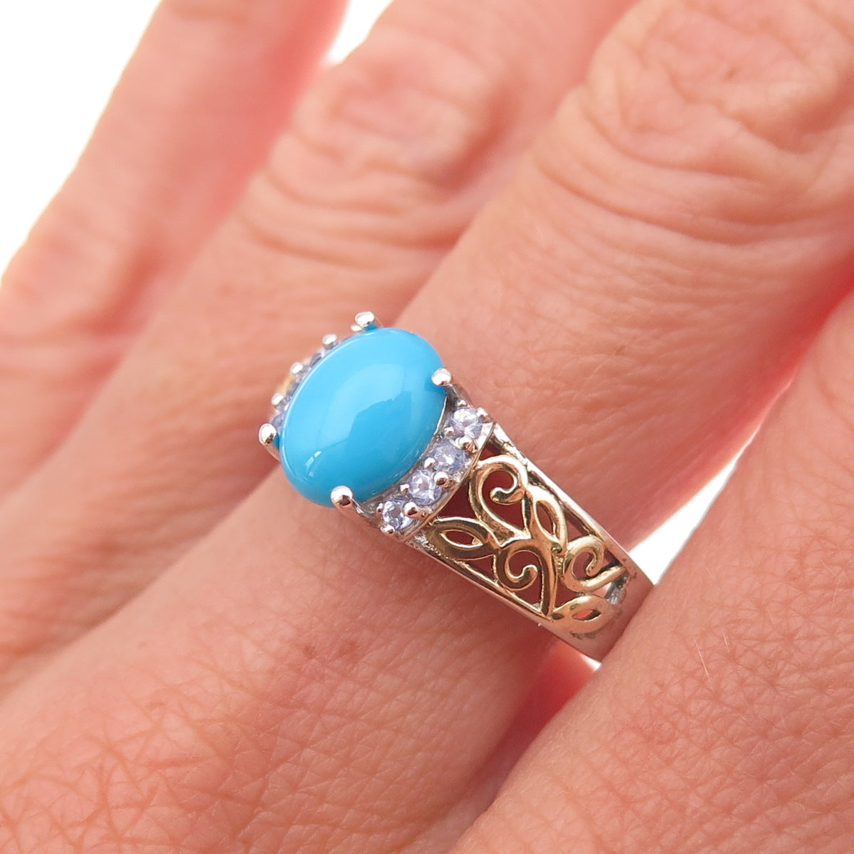 Chuck Clemency Sterling Silver 2-Tone Real Turquoise Tanzanite Ring Size 8.25