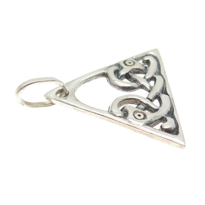 925 Sterling Silver Vintage Celtic Snake Knot Triangle Pendant