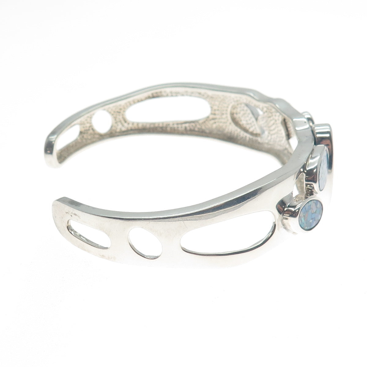 WHITNEY KELLY Sterling Silver Vintage Real Opal Inlay Adjustable Bracelet 6.75"